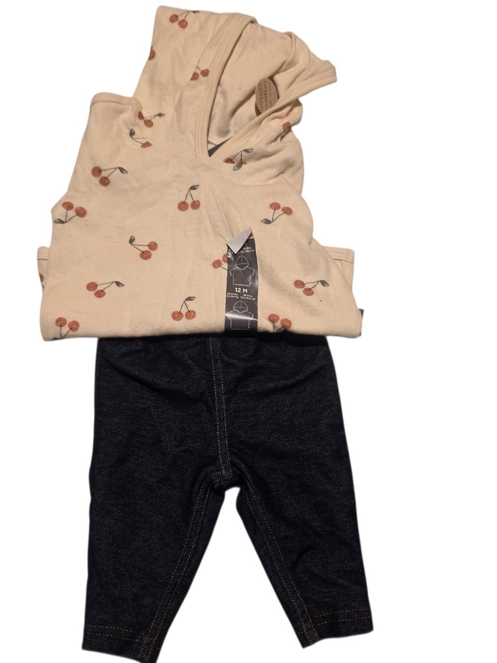 Kids Cream Cherry Print Hoodie & Black Jeggings Set